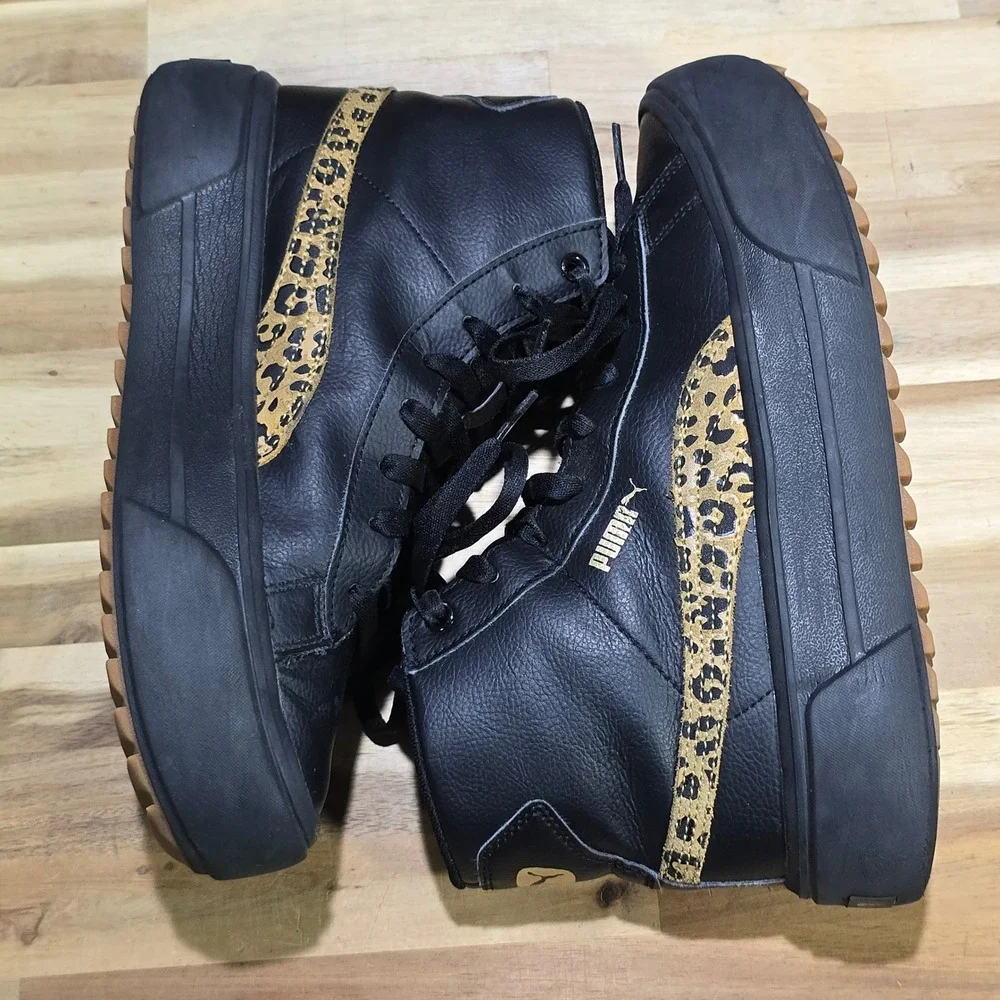 Puma Women's Carina Street Mid Leopard Sneakers Size 8‎ Black Gold
